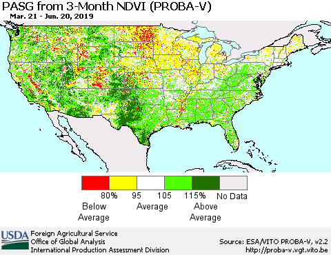 United States PASG from 3-Month NDVI (PROBA-V) Thematic Map For 6/11/2019 - 6/20/2019
