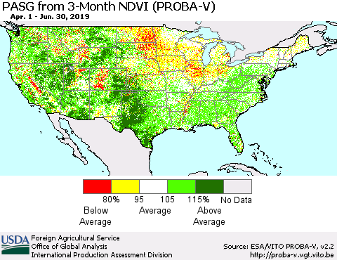 United States PASG from 3-Month NDVI (PROBA-V) Thematic Map For 6/21/2019 - 6/30/2019