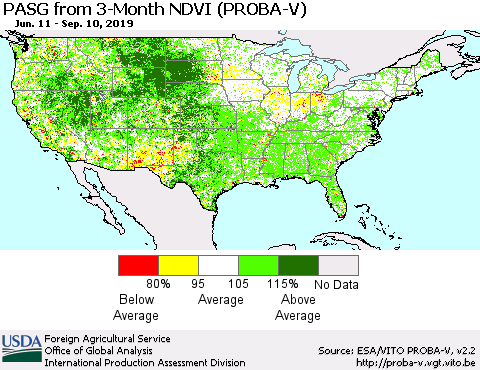 United States PASG from 3-Month NDVI (PROBA-V) Thematic Map For 9/1/2019 - 9/10/2019