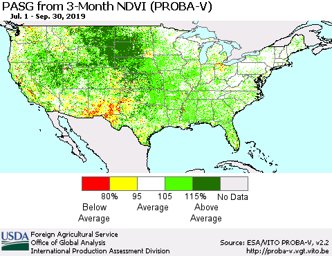 United States PASG from 3-Month NDVI (PROBA-V) Thematic Map For 9/21/2019 - 9/30/2019