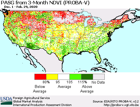 United States PASG from 3-Month NDVI (PROBA-V) Thematic Map For 2/21/2020 - 2/29/2020
