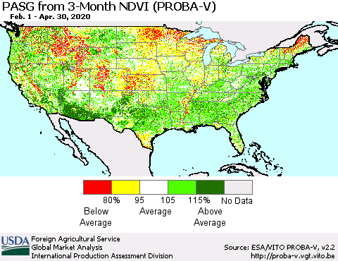 United States PASG from 3-Month NDVI (PROBA-V) Thematic Map For 4/21/2020 - 4/30/2020