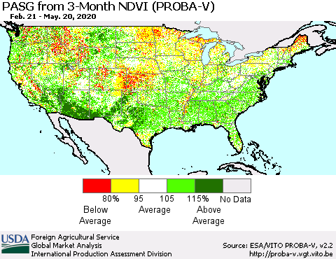 United States PASG from 3-Month NDVI (PROBA-V) Thematic Map For 5/11/2020 - 5/20/2020