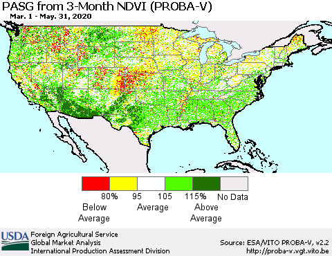 United States PASG from 3-Month NDVI (PROBA-V) Thematic Map For 5/21/2020 - 5/31/2020