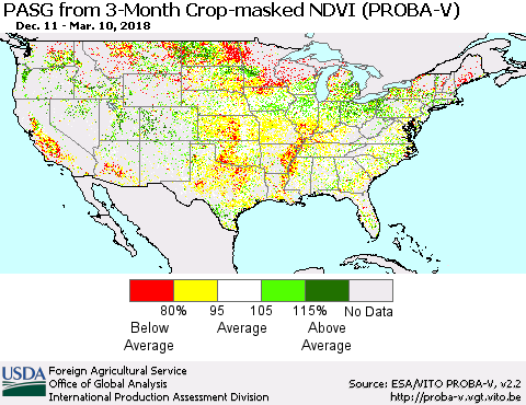 United States PASG from 3-Month Crop-masked NDVI (PROBA-V) Thematic Map For 3/1/2018 - 3/10/2018