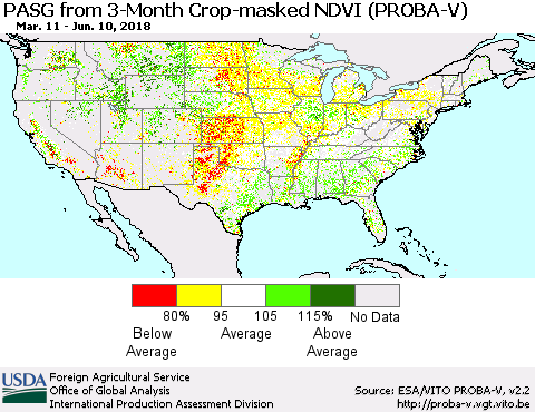 United States PASG from 3-Month Crop-masked NDVI (PROBA-V) Thematic Map For 6/1/2018 - 6/10/2018