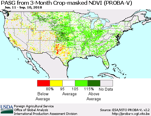 United States PASG from 3-Month Crop-masked NDVI (PROBA-V) Thematic Map For 9/1/2018 - 9/10/2018