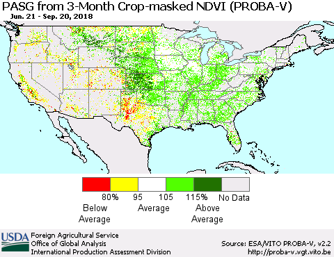 United States PASG from 3-Month Crop-masked NDVI (PROBA-V) Thematic Map For 9/11/2018 - 9/20/2018