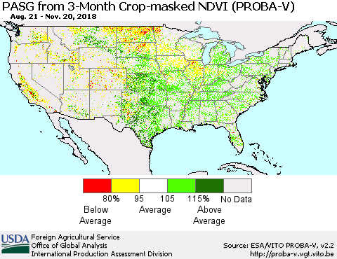 United States PASG from 3-Month Crop-masked NDVI (PROBA-V) Thematic Map For 11/11/2018 - 11/20/2018