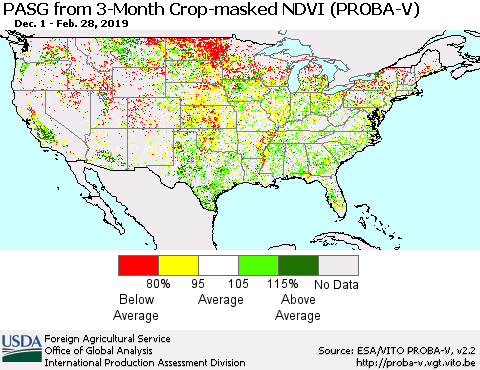 United States PASG from 3-Month Crop-masked NDVI (PROBA-V) Thematic Map For 2/21/2019 - 2/28/2019