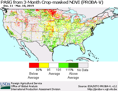 United States PASG from 3-Month Crop-masked NDVI (PROBA-V) Thematic Map For 3/1/2019 - 3/10/2019
