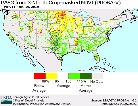 United States PASG from 3-Month Crop-masked NDVI (PROBA-V) Thematic Map For 6/1/2019 - 6/10/2019