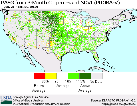 United States PASG from 3-Month Crop-masked NDVI (PROBA-V) Thematic Map For 9/11/2019 - 9/20/2019
