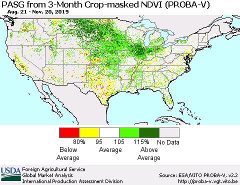 United States PASG from 3-Month Crop-masked NDVI (PROBA-V) Thematic Map For 11/11/2019 - 11/20/2019