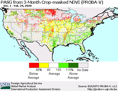 United States PASG from 3-Month Crop-masked NDVI (PROBA-V) Thematic Map For 2/21/2020 - 2/29/2020