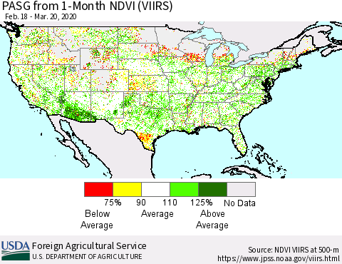 United States PASG from 1-Month NDVI (VIIRS) Thematic Map For 3/11/2020 - 3/20/2020