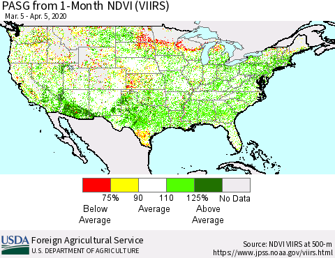 United States PASG from 1-Month NDVI (VIIRS) Thematic Map For 4/1/2020 - 4/10/2020