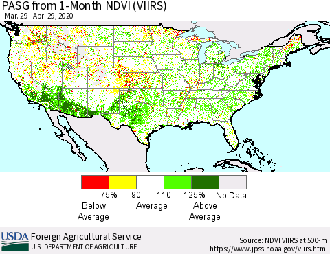 United States PASG from 1-Month NDVI (VIIRS) Thematic Map For 4/21/2020 - 4/30/2020