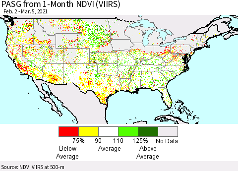 United States PASG from 1-Month NDVI (VIIRS) Thematic Map For 2/26/2021 - 3/5/2021
