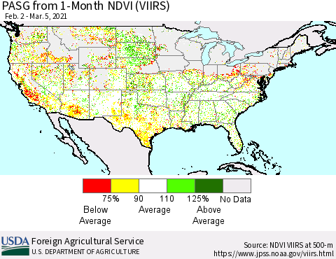 United States PASG from 1-Month NDVI (VIIRS) Thematic Map For 3/1/2021 - 3/10/2021