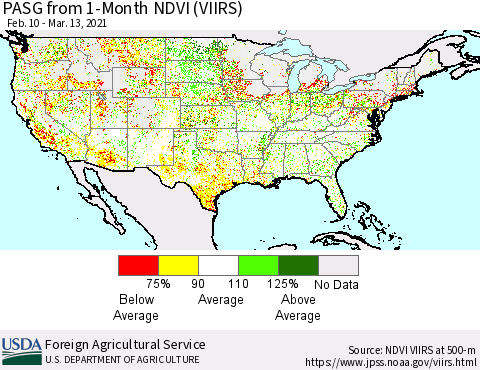 United States PASG from 1-Month NDVI (VIIRS) Thematic Map For 3/11/2021 - 3/20/2021