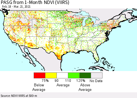 United States PASG from 1-Month NDVI (VIIRS) Thematic Map For 3/14/2021 - 3/21/2021