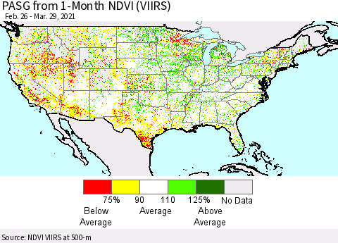 United States PASG from 1-Month NDVI (VIIRS) Thematic Map For 3/22/2021 - 3/29/2021