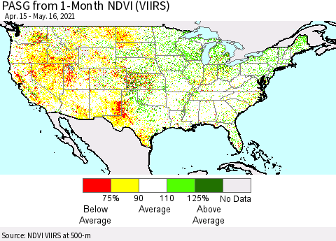United States PASG from 1-Month NDVI (VIIRS) Thematic Map For 5/9/2021 - 5/16/2021