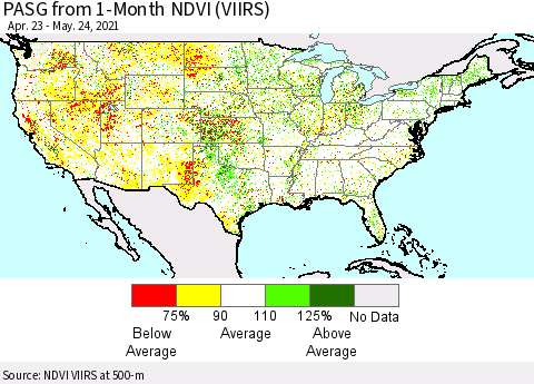 United States PASG from 1-Month NDVI (VIIRS) Thematic Map For 5/17/2021 - 5/24/2021