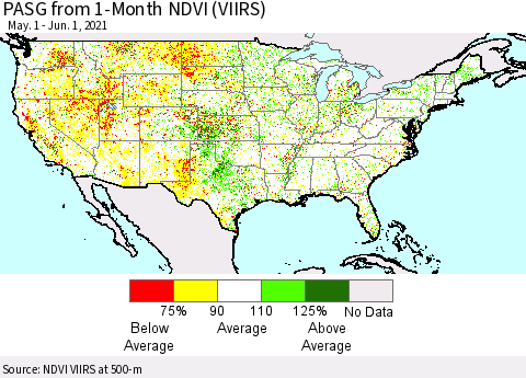 United States PASG from 1-Month NDVI (VIIRS) Thematic Map For 5/25/2021 - 6/1/2021