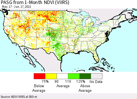 United States PASG from 1-Month NDVI (VIIRS) Thematic Map For 6/10/2021 - 6/17/2021