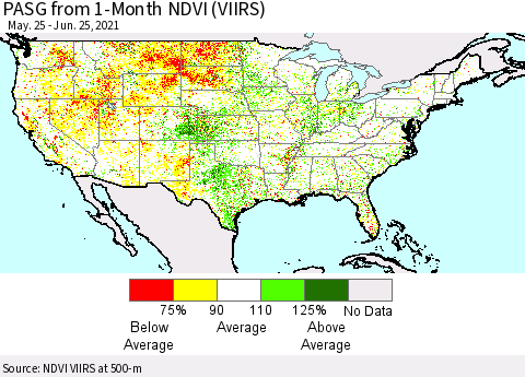 United States PASG from 1-Month NDVI (VIIRS) Thematic Map For 6/18/2021 - 6/25/2021