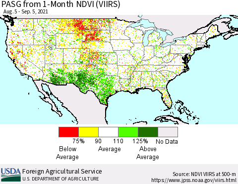 United States PASG from 1-Month NDVI (VIIRS) Thematic Map For 9/1/2021 - 9/10/2021
