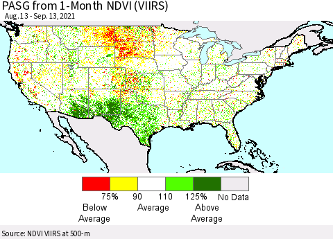 United States PASG from 1-Month NDVI (VIIRS) Thematic Map For 9/6/2021 - 9/13/2021