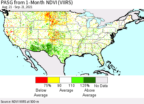 United States PASG from 1-Month NDVI (VIIRS) Thematic Map For 9/14/2021 - 9/21/2021