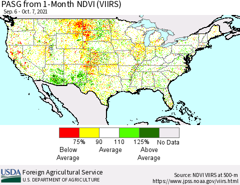 United States PASG from 1-Month NDVI (VIIRS) Thematic Map For 10/1/2021 - 10/10/2021
