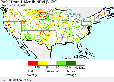 United States PASG from 1-Month NDVI (VIIRS) Thematic Map For 10/16/2021 - 10/23/2021