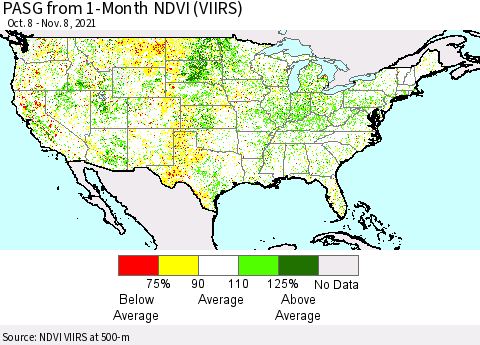 United States PASG from 1-Month NDVI (VIIRS) Thematic Map For 11/1/2021 - 11/8/2021