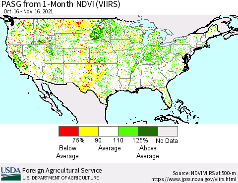 United States PASG from 1-Month NDVI (VIIRS) Thematic Map For 11/11/2021 - 11/20/2021