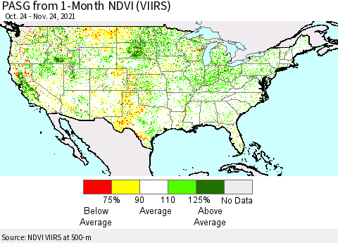 United States PASG from 1-Month NDVI (VIIRS) Thematic Map For 11/17/2021 - 11/24/2021