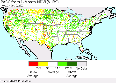 United States PASG from 1-Month NDVI (VIIRS) Thematic Map For 11/25/2021 - 12/2/2021