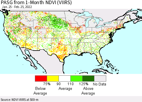 United States PASG from 1-Month NDVI (VIIRS) Thematic Map For 2/18/2022 - 2/25/2022