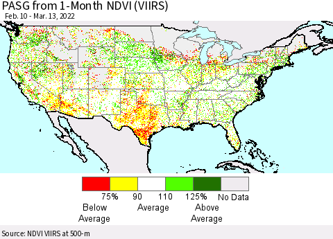 United States PASG from 1-Month NDVI (VIIRS) Thematic Map For 3/6/2022 - 3/13/2022