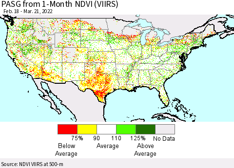 United States PASG from 1-Month NDVI (VIIRS) Thematic Map For 3/14/2022 - 3/21/2022