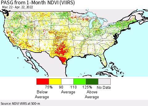 United States PASG from 1-Month NDVI (VIIRS) Thematic Map For 4/15/2022 - 4/22/2022