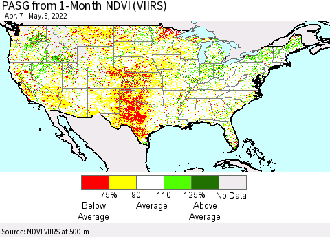 United States PASG from 1-Month NDVI (VIIRS) Thematic Map For 5/1/2022 - 5/8/2022