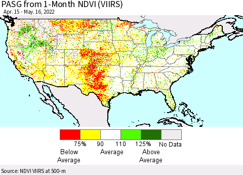 United States PASG from 1-Month NDVI (VIIRS) Thematic Map For 5/9/2022 - 5/16/2022