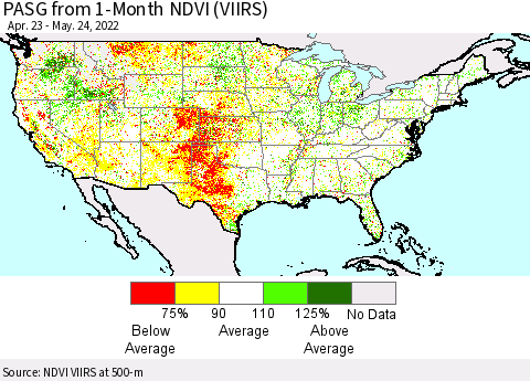 United States PASG from 1-Month NDVI (VIIRS) Thematic Map For 5/17/2022 - 5/24/2022
