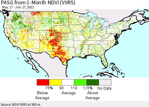 United States PASG from 1-Month NDVI (VIIRS) Thematic Map For 6/10/2022 - 6/17/2022