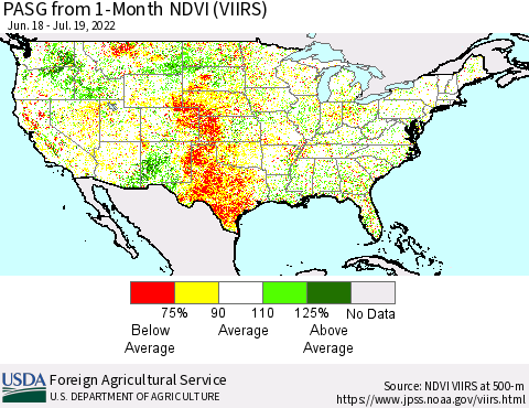 United States PASG from 1-Month NDVI (VIIRS) Thematic Map For 7/11/2022 - 7/20/2022